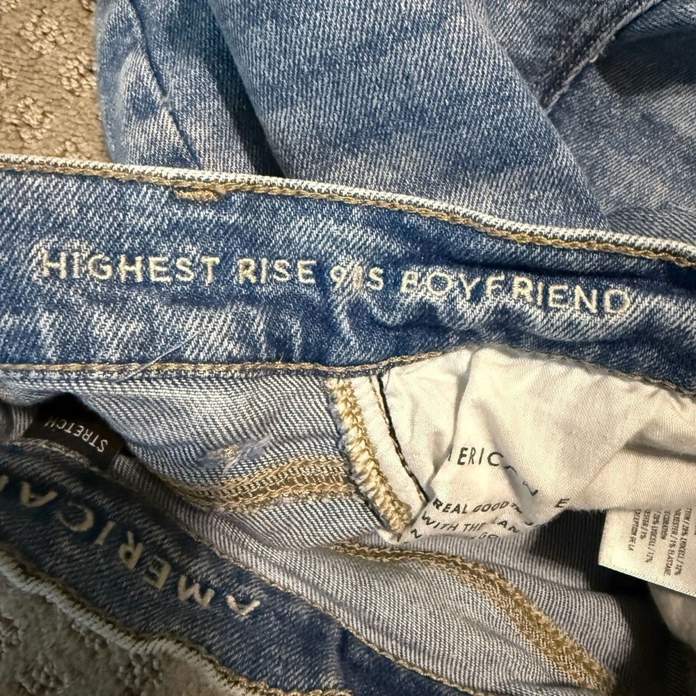 American Eagle Size Zero Distressed Light Wash Highest Rise 90s Boyfriend Jeans - Picture 7 of 7